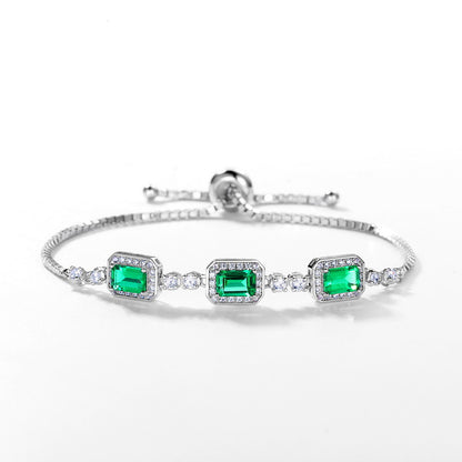 Luxury Emerald Cut Emerald Green Bracelet for Women In Sterling Silver