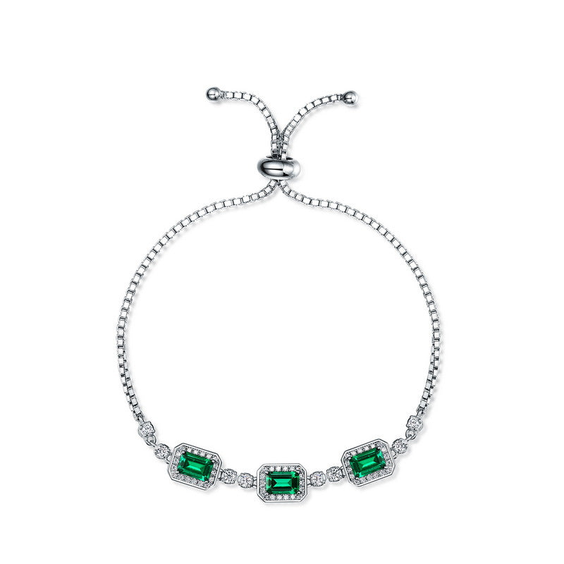 Luxury Emerald Cut Emerald Green Bracelet for Women In Sterling Silver