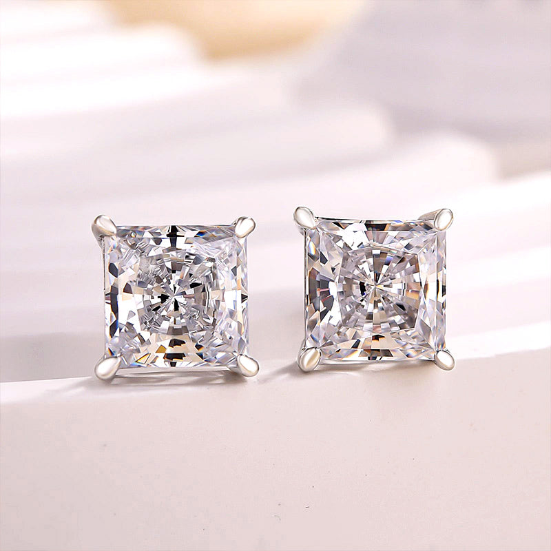 Princess Cut Sona Simulated Diamond Stud Earrings In Sterling Silver