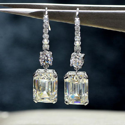 Emerald Cut Simulated Diamond Drop Earrings In Sterling Silver