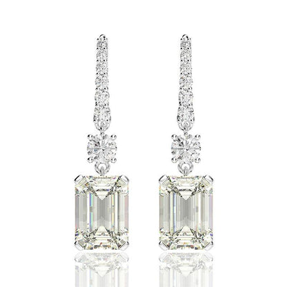 Emerald Cut Simulated Diamond Drop Earrings In Sterling Silver