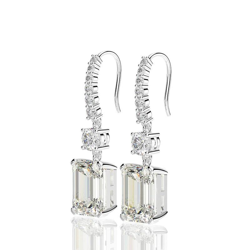 Emerald Cut Simulated Diamond Drop Earrings In Sterling Silver