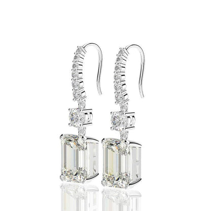 Emerald Cut Simulated Diamond Drop Earrings In Sterling Silver