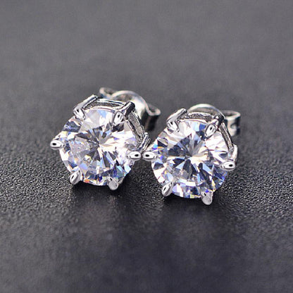 Round Cut Created Sapphire Women's Stud Earrings In Sterling Silver