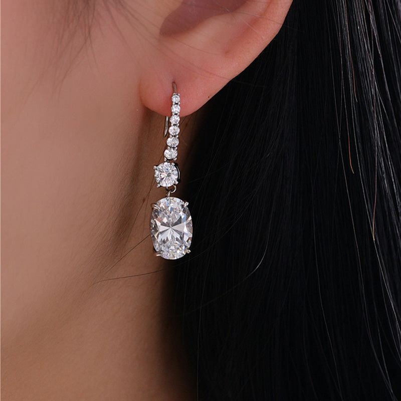 Luxury Oval Cut Sona Simulated Diamond Drop Earrings for Women In Sterling Silver