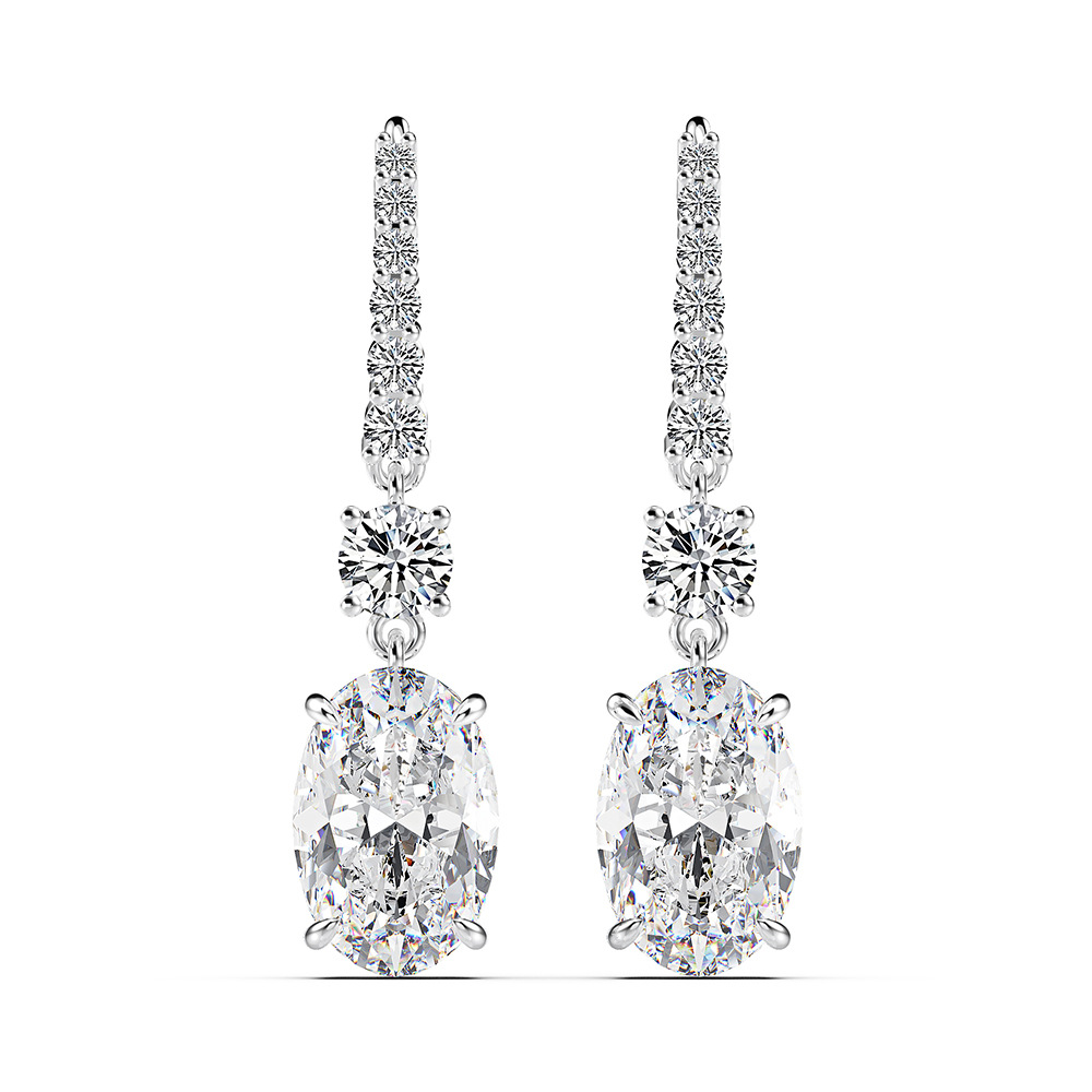 Luxury Oval Cut Sona Simulated Diamond Drop Earrings for Women In Sterling Silver