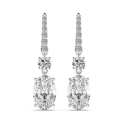 Luxury Oval Cut Sona Simulated Diamond Drop Earrings for Women In Sterling Silver