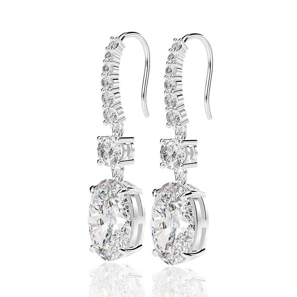 Luxury Oval Cut Sona Simulated Diamond Drop Earrings for Women In Sterling Silver