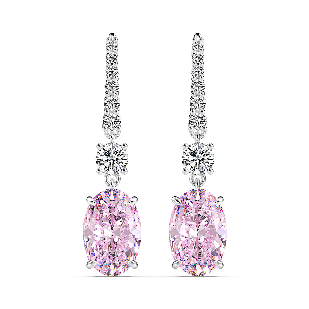 Created Pink Sapphire Oval Cut Women's Drop Earrings In Sterling Silver