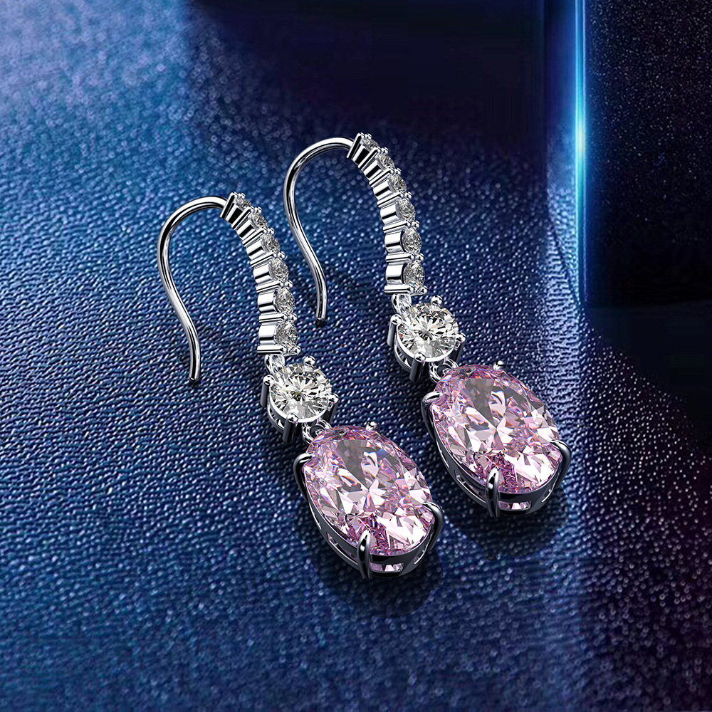 Created Pink Sapphire Oval Cut Women's Drop Earrings In Sterling Silver