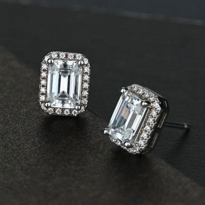 Stunning Halo Emerald Cut 2PC Jewelry Set In Sterling Silver-Maxinejewelry