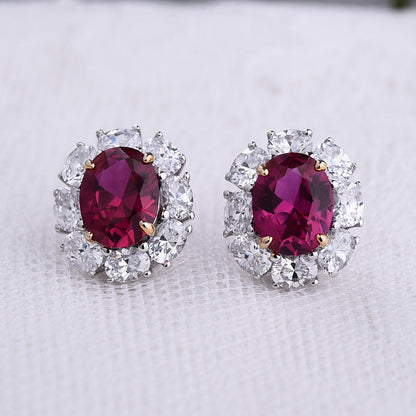 Vintage Ruby Oval Cut Halo 3PC Jewelry Set In Sterling Silver-Maxinejewelry