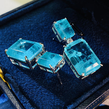 Rare Synthetic Paraiba Tourmaline Women's Earrings In Sterling Silver