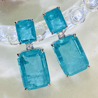 Rare Synthetic Paraiba Tourmaline Women's Earrings In Sterling Silver