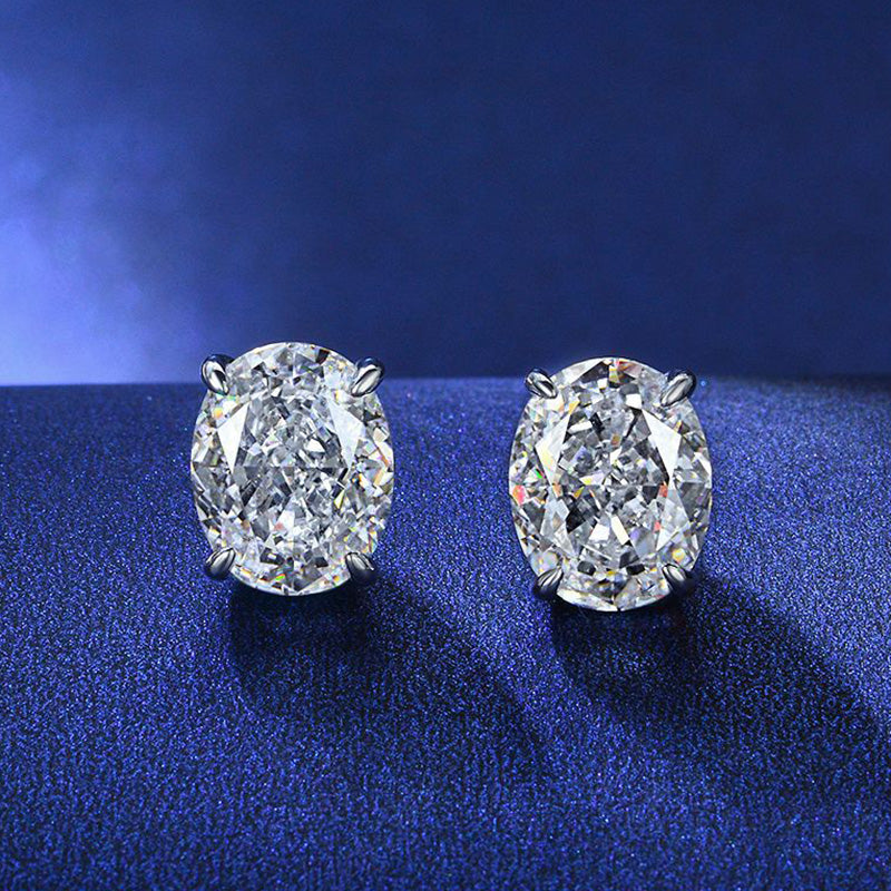 Stunning Classic Oval Cut Sona Simulated Diamond Stud Earrings In Sterling Silver-Maxinejewelry