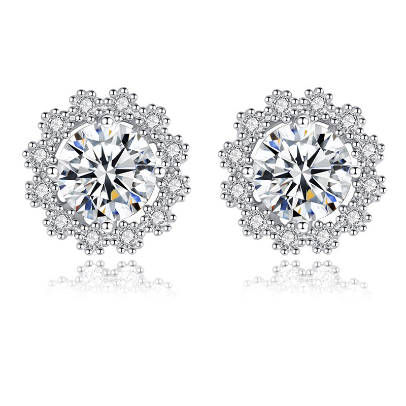 Moissanite Snowflake Stud Earrings In Sterling Silver