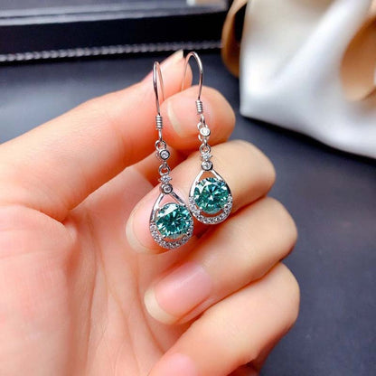 Stunning Round Cut Paraiba Tourmaline Drop Earrings In Sterling Silver