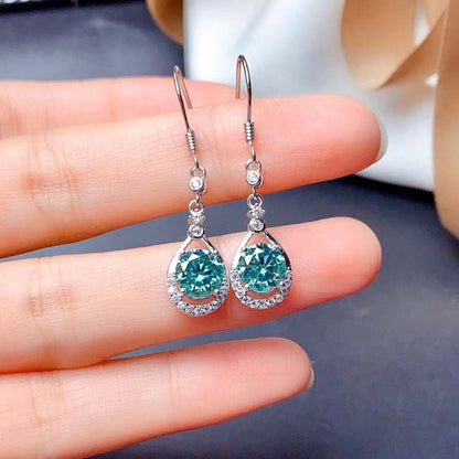 Stunning Round Cut Paraiba Tourmaline Drop Earrings In Sterling Silver-Maxinejewelry