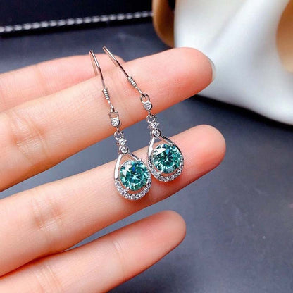 Stunning Round Cut Paraiba Tourmaline Drop Earrings In Sterling Silver