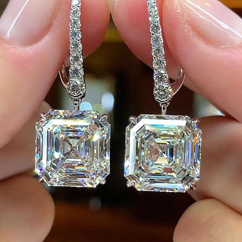 Elegant Asscher Cut Women's Earrings In Sterling Silver