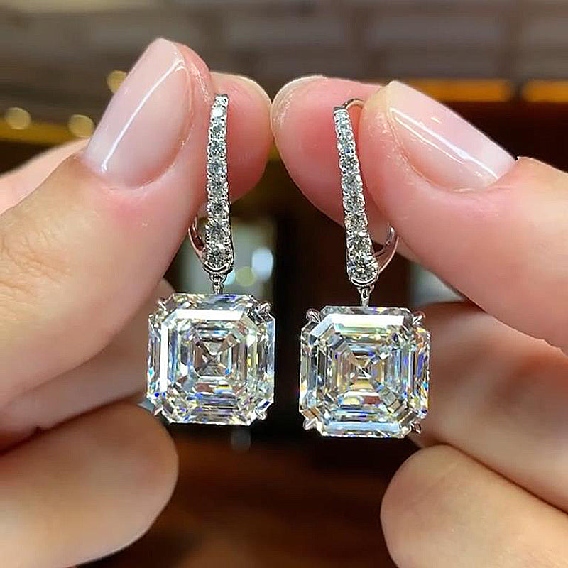 Elegant Asscher Cut Women's Earrings In Sterling Silver-Maxinejewelry