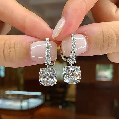 Exquisite Cushion Cut Women's Earrings In Sterling Silver