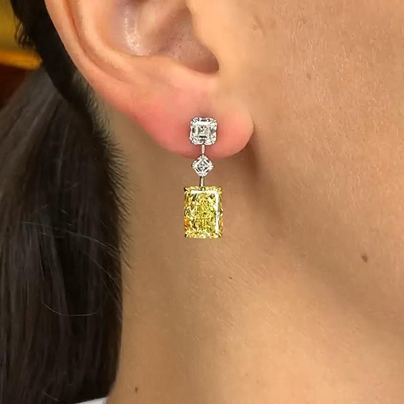 Elegant Radiant Cut Yellow Sapphire Women's Earrings In Sterling Silver