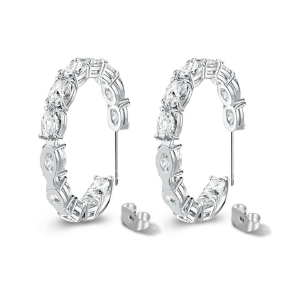 Sparkle Oval Cut Women's Hoop Earrings In Sterling Silver