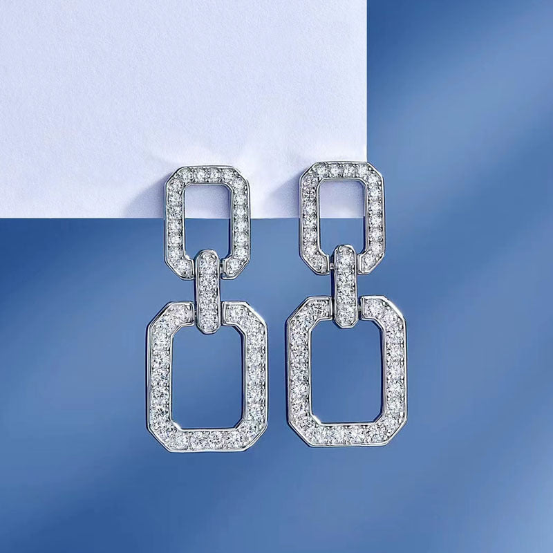 Gorgeous Round Cut Square Geometric Women's Earrings In Sterling Silver-Maxinejewelry