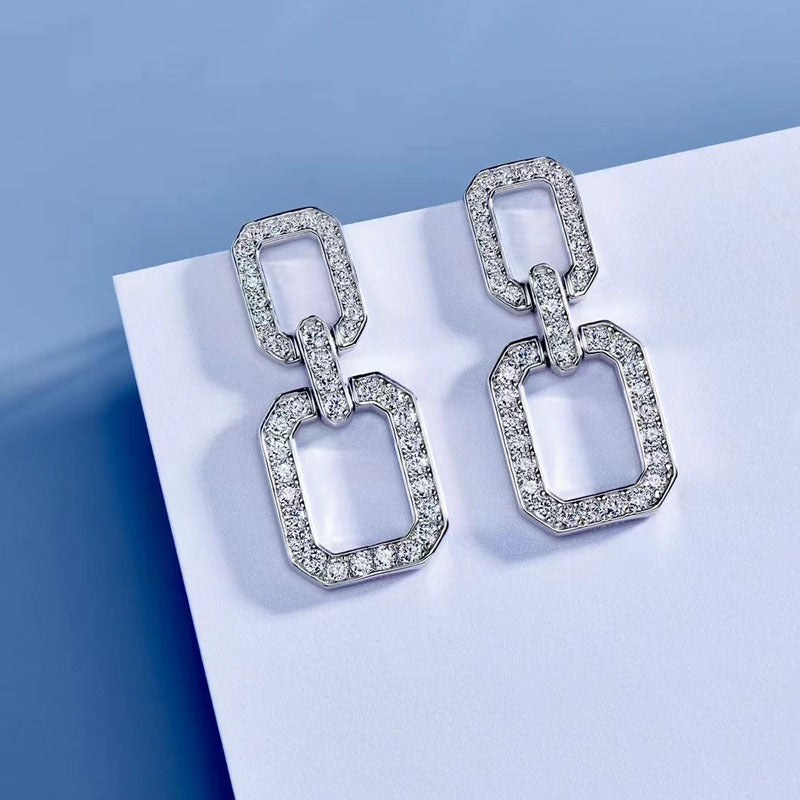 Gorgeous Round Cut Square Geometric Women's Earrings In Sterling Silver