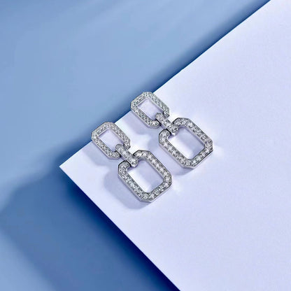 Gorgeous Round Cut Square Geometric Women's Earrings In Sterling Silver