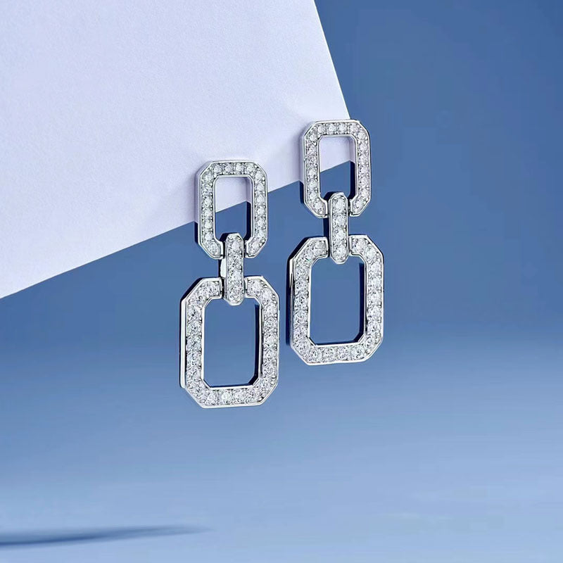 Gorgeous Round Cut Square Geometric Women's Earrings In Sterling Silver