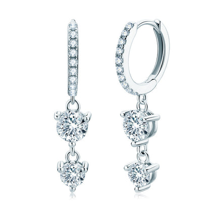 Moissanite Attractive Tassel Round Cut Earrings In Sterling Silver