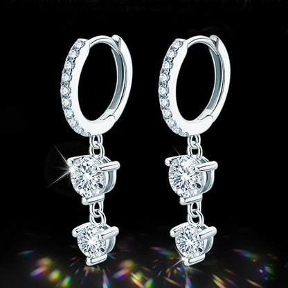 Attractive Tassel Round Cut Moissanite Earrings In Sterling Silver