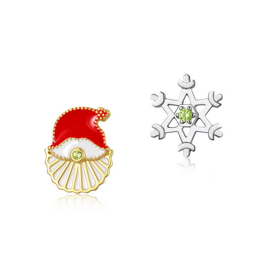 Christmas Santa Snowflake Asymmetrical Green Stud Earrings