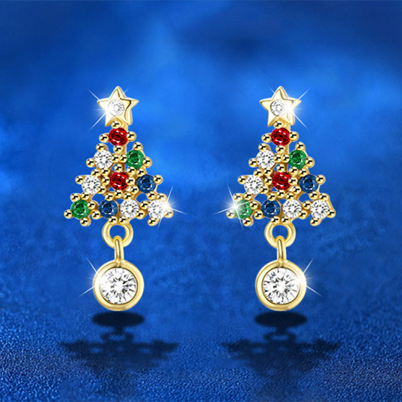 Colorful Moissanite Christmas Tree Stud Earrings