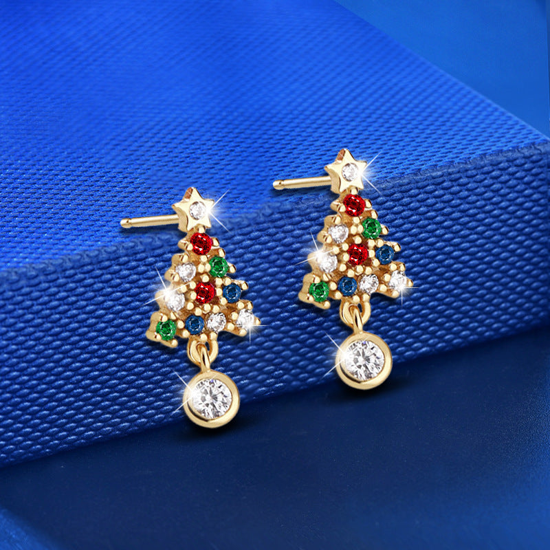 Colorful Moissanite Christmas Tree Stud Earrings