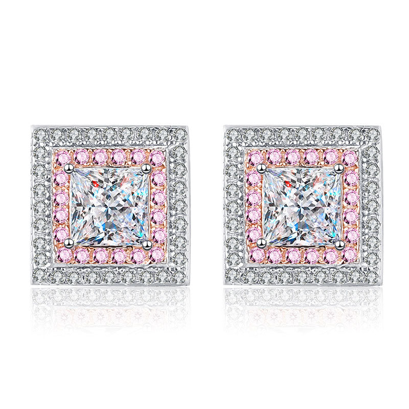 Maxine Moissanite Halo Princess Cut Stud Earrings In Sterling Silver