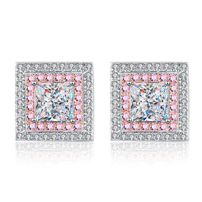 Maxine Moissanite Halo Princess Cut Stud Earrings In Sterling Silver