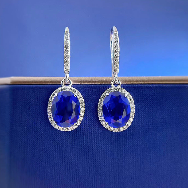 Maxine Elegant Sapphire Oval Cut Women's Earrings