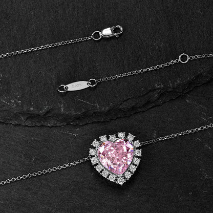 Halo Heart Cut Pink Sapphire Sterling Silver Necklace For Women