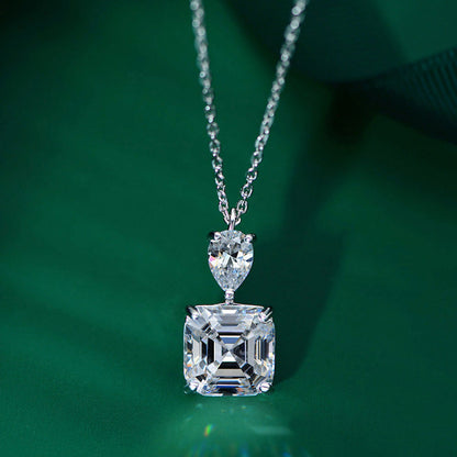 Luxury Stunning 12 Carat Asscher Cut White Sapphire Necklace In Sterling Silver