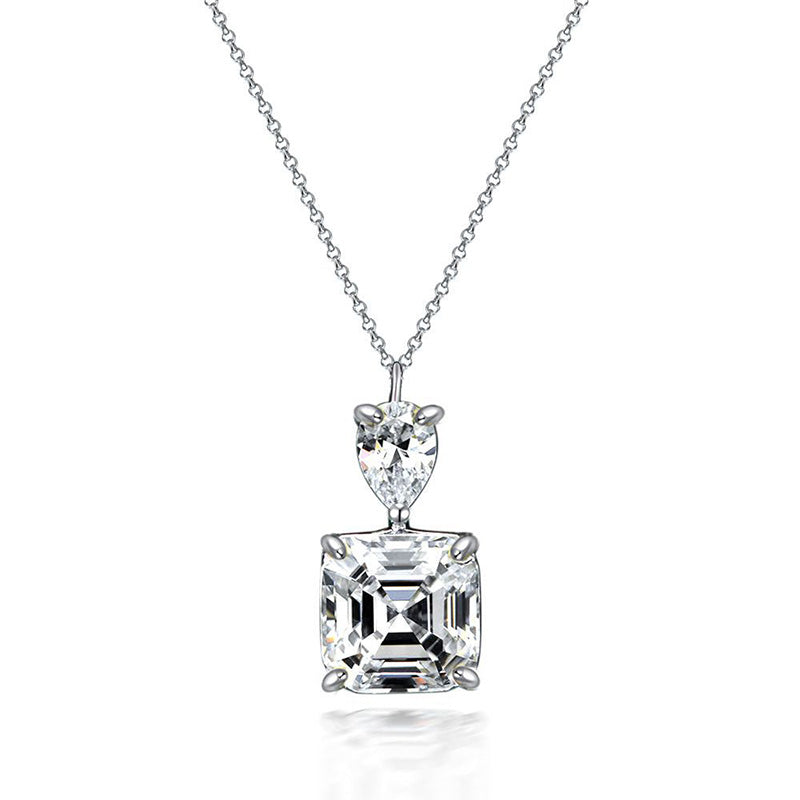 Luxury Stunning 12 Carat Asscher Cut White Sapphire Necklace In Sterling Silver