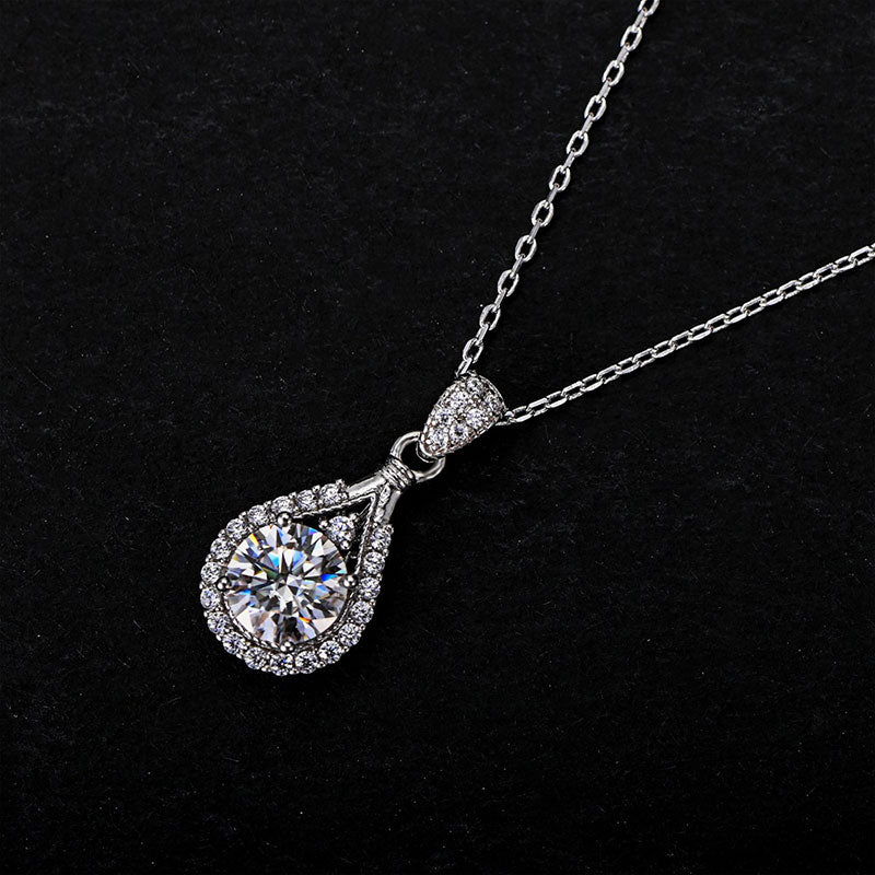 Moissanite Halo Round Cut Pendant Necklace