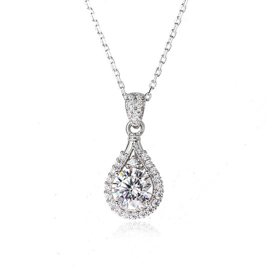 Romantic Halo Round Cut Moissanite Pendant Necklace In Sterling Silver-Maxinejewelry