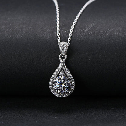 Moissanite Halo Round Cut Pendant Necklace