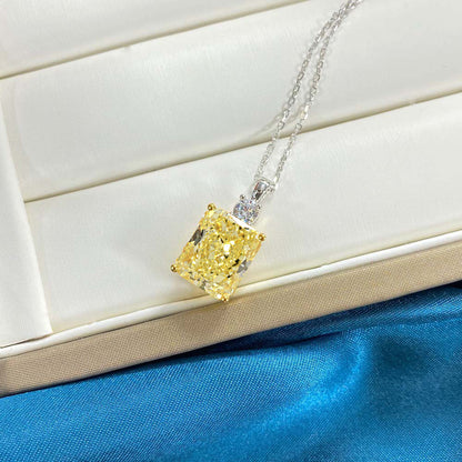 Elegant Yellow Sapphire Radiant Cut Pendant Necklace In Sterling Silver