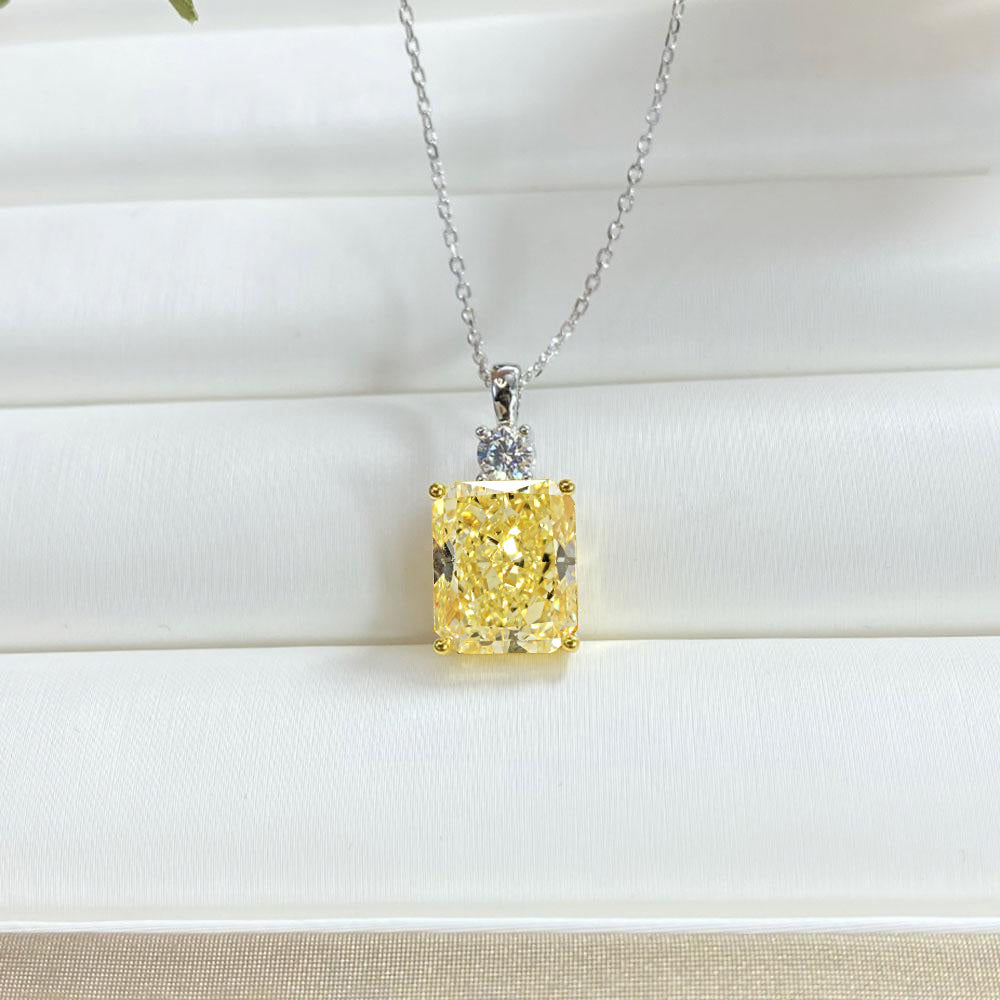 Elegant Yellow Sapphire Radiant Cut Pendant Necklace In Sterling Silver