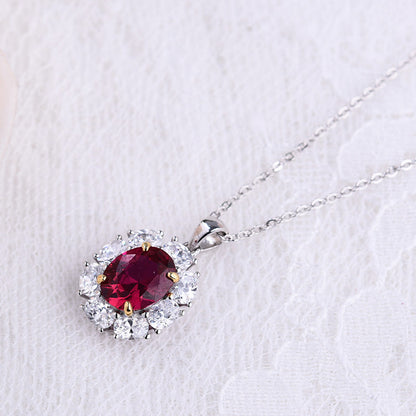 Luxurious Ruby Oval Cut Halo Jewelry Set In Sterling Silver-Maxinejewelry