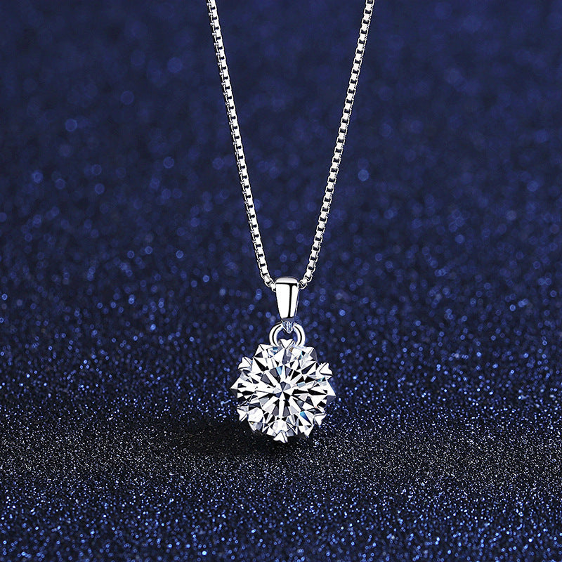 Classic Round Cut Moissanite Necklace Pendant In Sterling Silver-Maxinejewelry